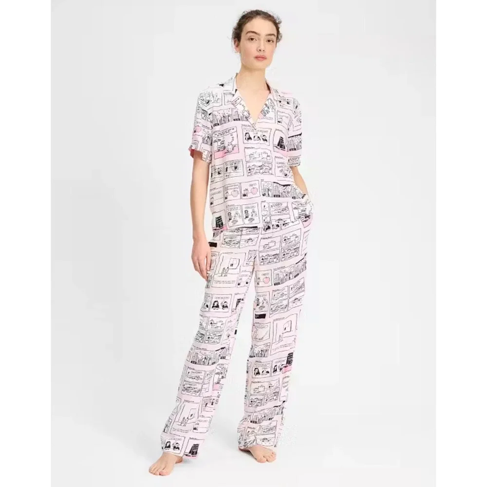 Kate Spade New York Comics Long PJ Set SzM short sleeve pajamas cozy soft lounge
